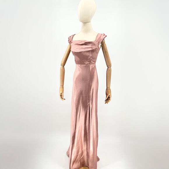 Birdy Grey Dresses & Skirts - Birdy Grey Blush Pink Satin Thigh Slit Formal Gown